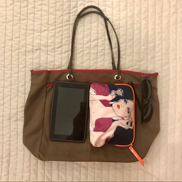 SOLD ON DEPOP!!! Anya Hindmarch ‘the Brompton’ brown and red canvas, leather - Picture 8 of 9
